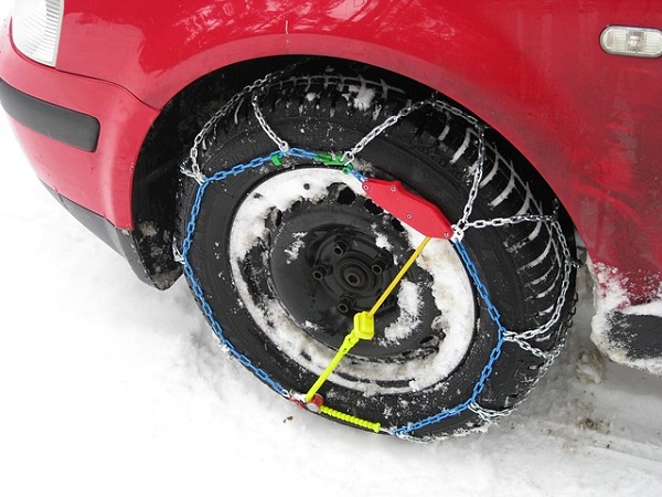 Installed snow chains